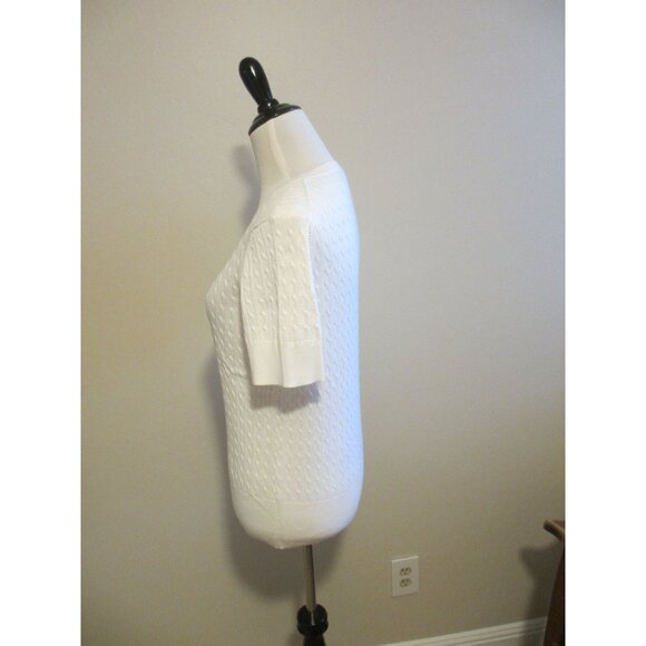 Brooks Brothers Womens White Cable Knit Supima Cotton Short Sleeve Sweater L - Picture 3 of 4